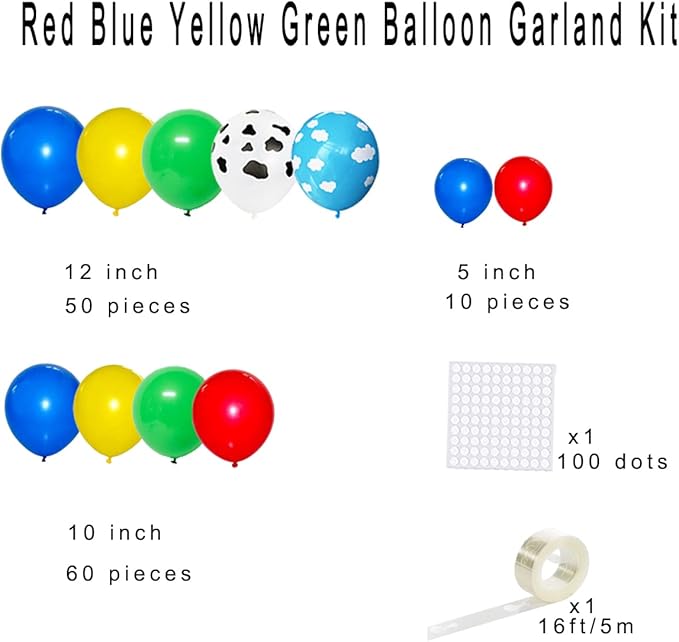 Green Yellow Blue Red Balloon Arch Kit - 122 PCS Red Yellow Green Cow Print Balloon Arch for Wedding Birthday Engagement Wedding Circus Party Decorations