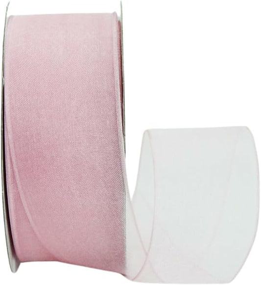 Ribbon Bazaar Sheer Organza Wired Ribbon - Wire Edged Ribbon for Floral Decor, Table Arrangements, Apparel Embellishment & More - 1-1/2" Light Pink 25yd Spool