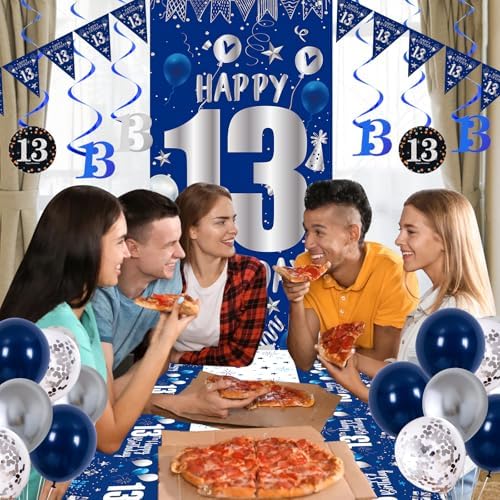 13th Birthday Decorations for Boys Girls, Blue Silver 13th Party Decor Set