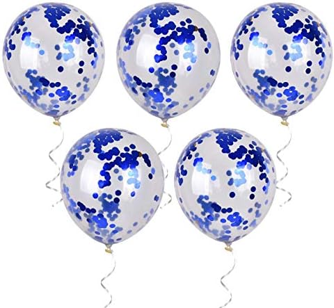 Blue Confetti Balloons 12 inch, 50 Pcs Clear Balloons with Blue Confetti Glitter for Birthday Wedding Baby Shower Christmas Party Decoration