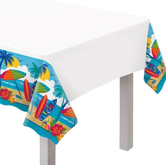 Amscan Vibrant Multicolor Plastic Sun and Surf Table Covers - 54" x 102" (Pack of 6) - Durable Materials & Easy-to-Clean - Perfect for Beach Parties, Luaus & Island Getaways