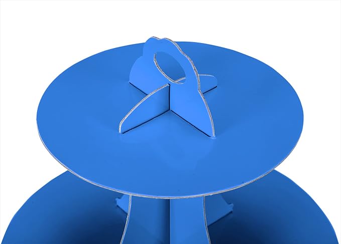 YLDW Cupcake Stand, 3-Tier Cupcake Stand Display, Cardboard Cup Cake Tower Stand, Disposable Dessert Stand for Birthday Tea Party Baby Shower Treat Decorations, Blue