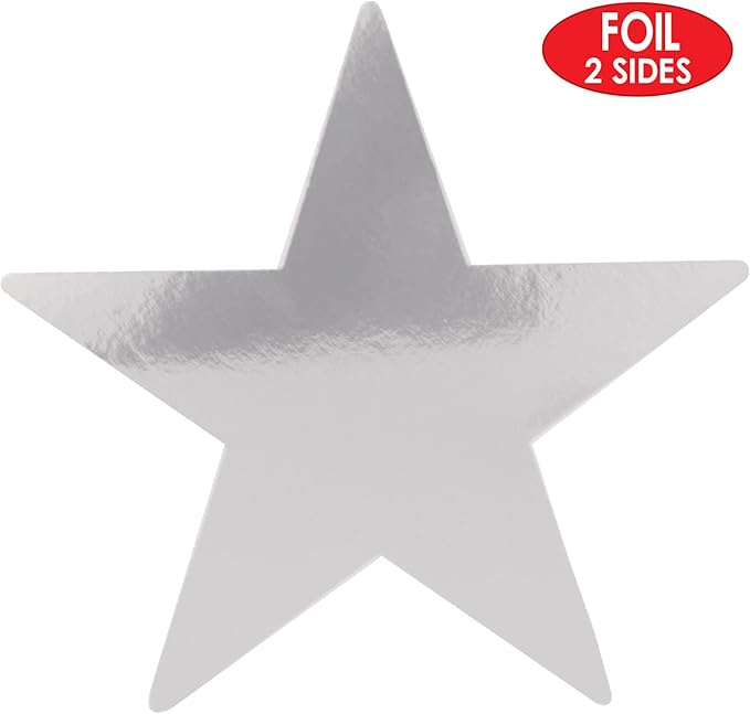 Beistle 36-Pack Foil Silver Star Cutouts, Awards Night Party Decorations for Festive Celebrations & Events, Starry Theme Decor for Wall & Table, 9”