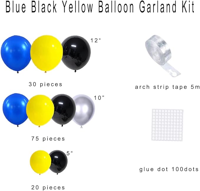Blue Yellow Black Silver Balloon Garland Arch - Blue Black Balloons Metallic Silver Black Balloon for Birthday Graduation Retirement New Year Party Decorations