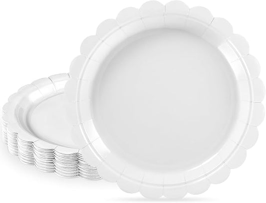 NatNarr 30 Pcs Dessert Plates Disposable, 7 Inch Scalloped White Plates Small Cake Birthday Plate for Wedding, Birthday, Bridal Shower