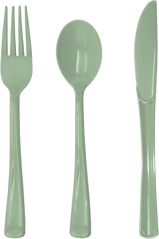 150 PCS Sage Green Plastic Silverware Heavy Duty Utensil Sets Include 50 Disposable Forks, 50 Knives, 50 Spoons for Birthday, Baby Shower, Picnic, Spring Party, Wedding