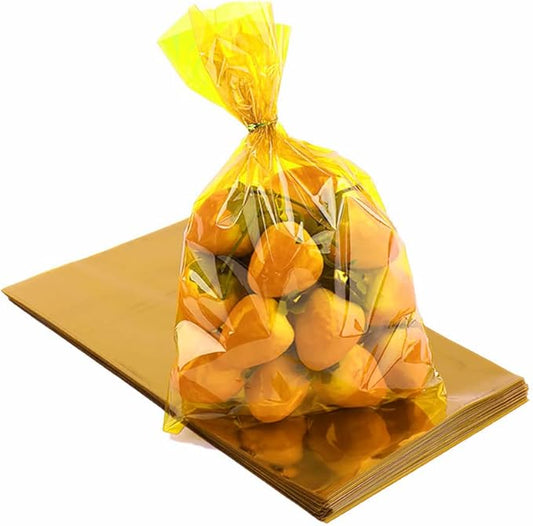 CC wonderland zone Yellow Cellophane Treat Bags - 50 Pack Gift Cello Plastic Bags with Ties,for Candy Cookie Goodie Party Favors,6x9 inch