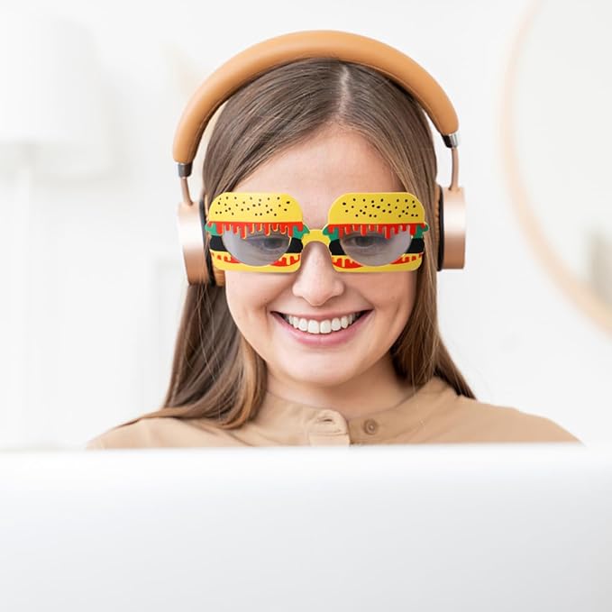 Ciieeo Hamburger Sunglasses Party Photo Props Fun Yellow Burger-Shaped Sunglasses for Birthday Ball Masquerade Dance