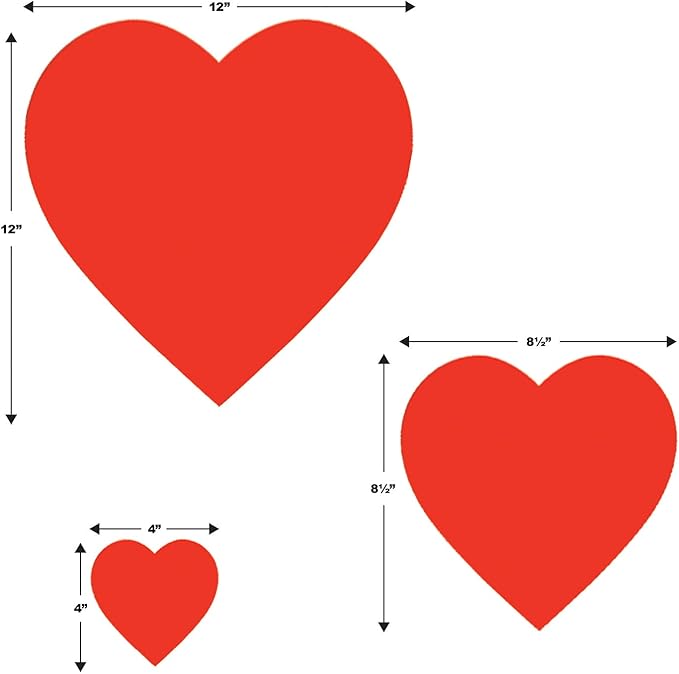 Beistle Printed Cardstock Paper Heart Cut Outs 20 Piece Valentine's Day Decorations, 4", 8.5", 12", Red