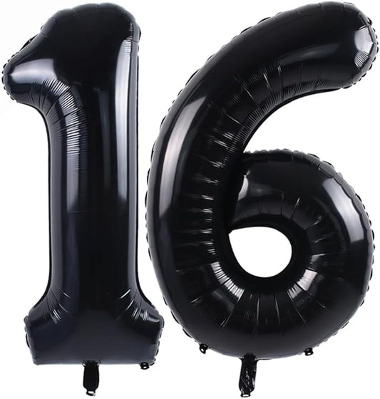 TONIFUL 40 Inch Large Black Number 16 Balloons Giant Digital 16 or 61 Helium Foil Mylar Big Number Balloons for 2026 Graduation New Year Eve 16th or 61st Birthday Party Anniversary