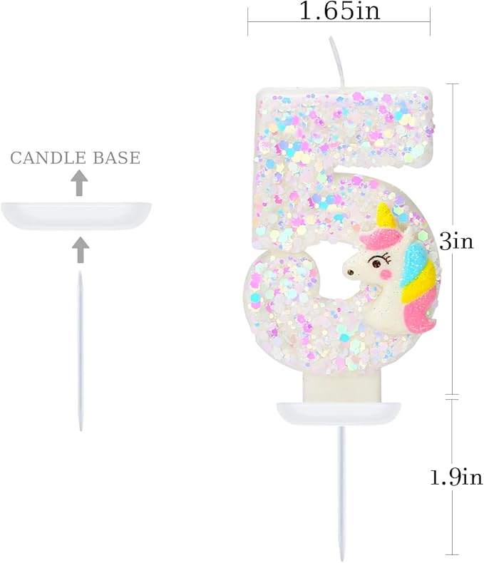 Birthday Candles - Number 5 Candle, Unicorn Party Supplies, Birthday Decorations for Cake Topper, Cartoon Theme Party Favors