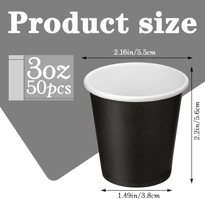 3 oz Paper Cups, Black Mouthwash Cups 50 Count, Disposable Bathroom Cups, Espresso Cup Small Paper Cups for Party, Picnic, Travel, Espresso and Snack