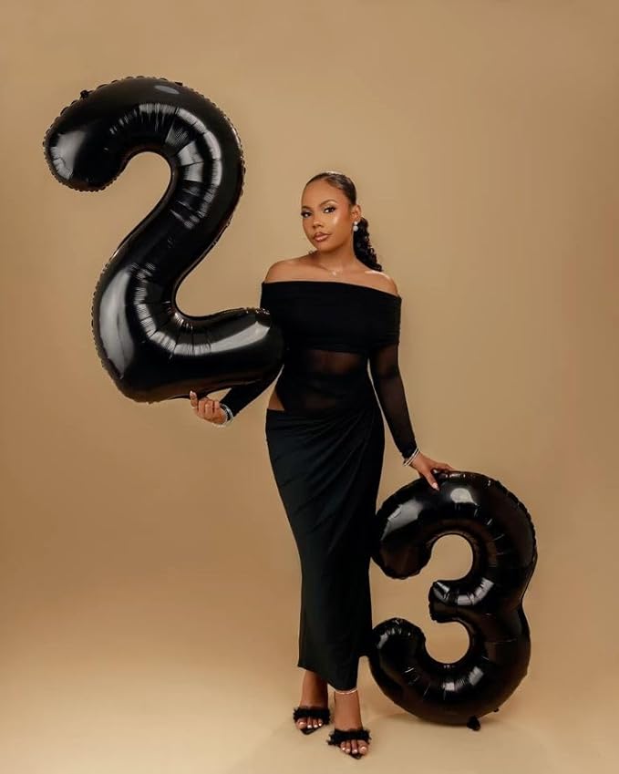 Numbers 17 Balloons 40 Inch, Black 17th Birthday Decoration for 1 7 17 71 Men & Women, Foil Big Number Balloon for Wedding Store Anniversary Promotion Party Decorations