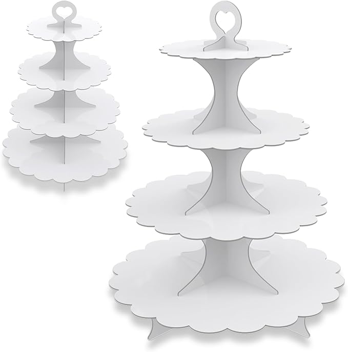 2 Pack 4-Tier Cupcake Stand, White Cardboard Round Dessert Display Tower for Weddings & Parties & Birthday Decoration Supplies