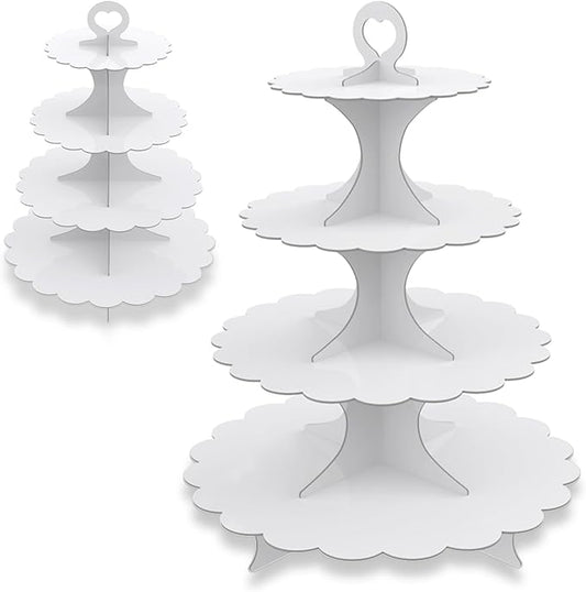2 Pack 4-Tier Cupcake Stand, White Cardboard Round Dessert Display Tower for Weddings & Parties & Birthday Decoration Supplies
