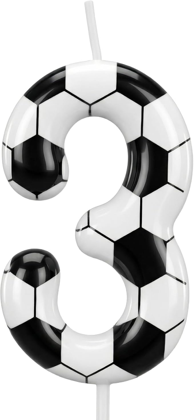 Soccer Number 3 Birthday Candle, 3rd Birthday Candle Sport-Theme Cake Topper, Soccer Theme Party Decorations for Boys Girls, Party Supplies Birthday Gifts
