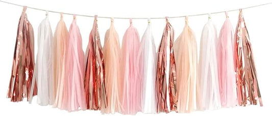 We Moment 20pcs Shiny Tassel Garland Banner Tissue Paper Tassels for Wedding, Baby Shower, Table Decor，Event & Party Supplies, DIY Kits - (Rose Gold,Peach Color,Light Pink,White)