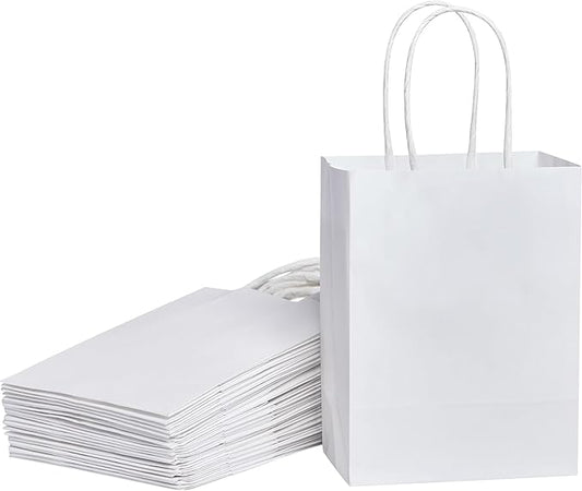 SUNCOLOR 50 Pieces 6 Inch Mini Goodie Bags Small White Gift Bags with Handles for Party Favors, Birthday Treats, Weddings, Small Business