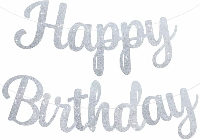 BEISHIDA Happy Birthday Banner - NO DIY,Silver 10Feet Pre-Strung-Glitter Birthday Sign Garland Backdrop Decorations for Women men Party