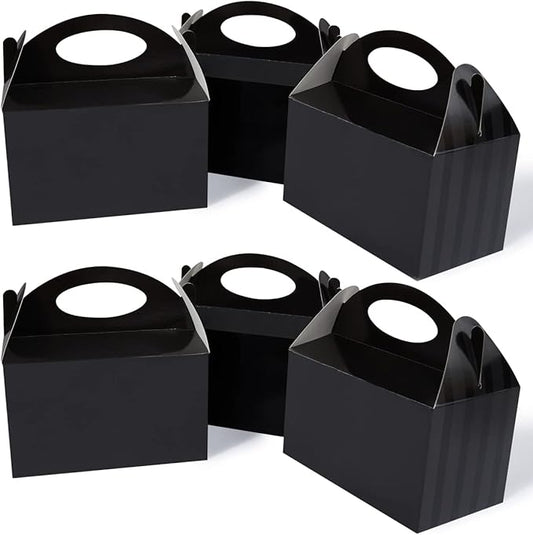 Happyhiram Black 25 CT 6 Inch Candy Boxes Party Favors Stripes Paper Cookie Gift Bags with Handles Gable Boxes Goodie Snack Bags for Graduation Birthday Party