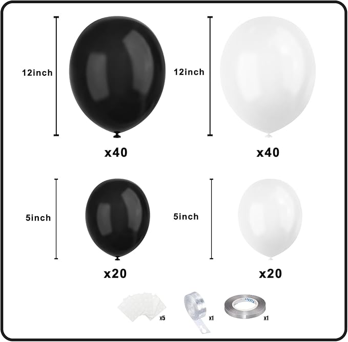 White Black Balloon Garland Arch Kit,120 Pack Matte Latex Black White Balloons for Baby Shower Birthday Wedding Graduation Party Decorations Supplies
