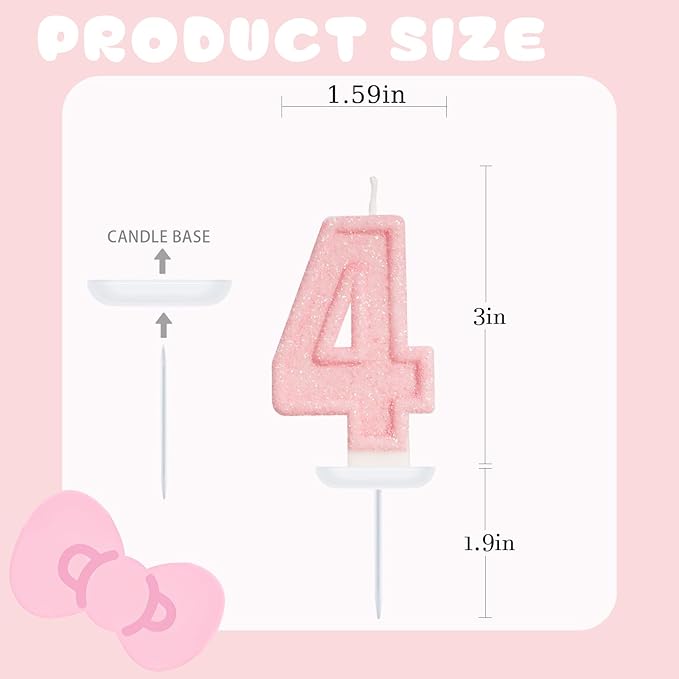 Pink Birthday Candles - Number 4 Candle for 4th Birthday Decorations Girl, Pink Cake Decorations Four Ever Sweet Birthday Decorations Girl