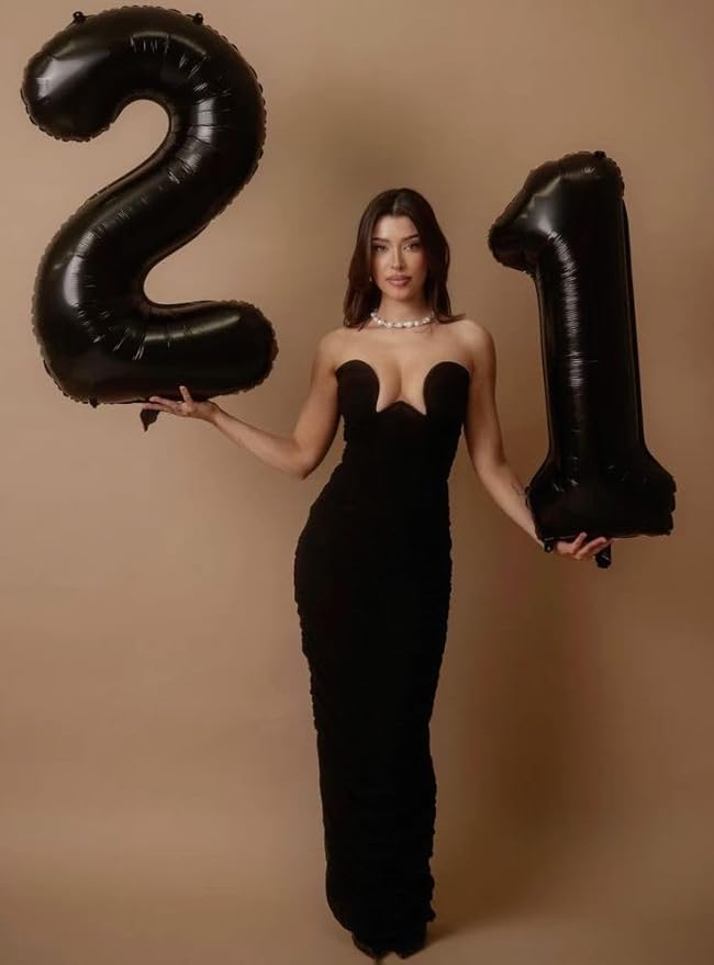 Numbers 17 Balloons 40 Inch, Black 17th Birthday Decoration for 1 7 17 71 Men & Women, Foil Big Number Balloon for Wedding Store Anniversary Promotion Party Decorations