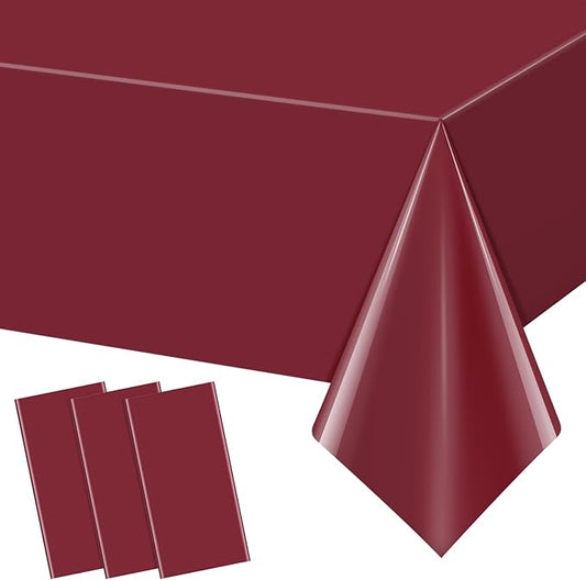 3Pcs Burgundy Tablecloth,Disposable Plastic Tablecloths,Waterproof Wine Red Rectangle Table Cover for Graduation Birthdays Weddings Anniversary Party Decorations,54 x 108 Inch