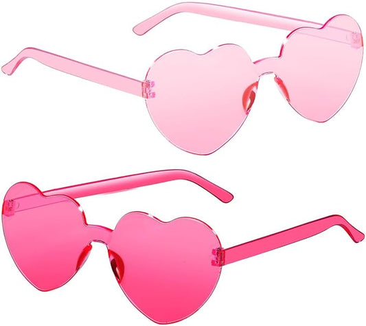 Heart Shaped Sunglasses for Women Colorful Glasses Fun Trendy Transparent Heart Sunglasses Party Favor (2 Pairs-Pink&Rose)