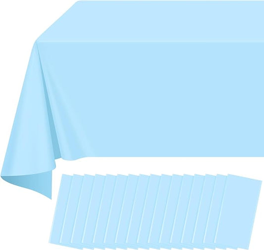 16 Pack Light Blue Plastic Tablecloth for Rectangle Tables, Premium Decorative Baby Blue Disposable Table Cloths for Parties, Rectangle Party Table Cover for Birthday Wedding Baby Shower, 54x108 Inch