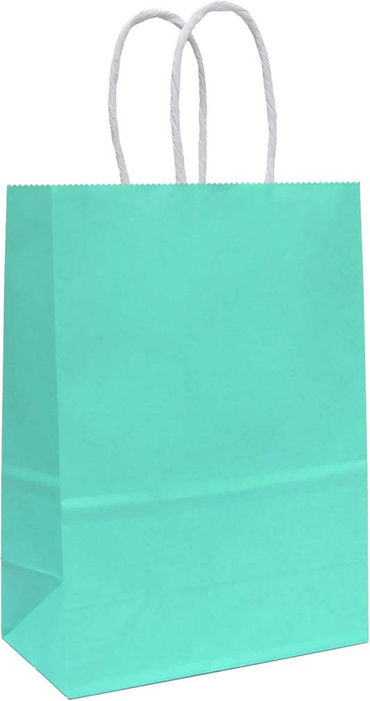 ADIDO EVA 25 PCS Turquoise Gift Bags Small Paper Bags with Handles for Party Favor (8.2 x 6 x 3.1 in, Teal Blue)