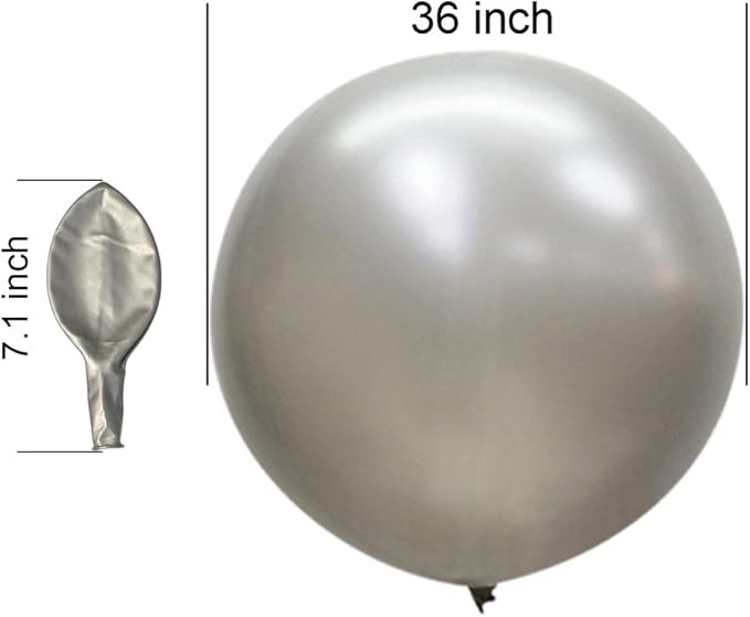 36 Inch Giant Latex Balloons, Pearl Silver Round Balloons for Birthdays Weddings Receptions Festival Party Decoration, Pack of 5 Pcs