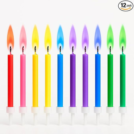 by Tugba Aydan Colorflame Birthday Candles – 12 Pcs Multicolor Flame Candles for Cake with Holders, Unscented & Non-Toxic, Colorful Party Candle Decoration, Safe for Kids