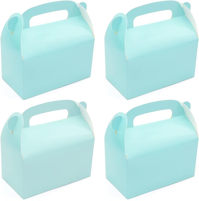 30-Pack Blue Party Favor Treat Boxes, Goodie Boxes, Gable Paper Gift Boxes with Handles. Perfect for Prince Party and Baby Shower Decoration Supplies