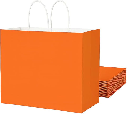 SUNCOLOR Orange Gift Bags with Handles, Large 13x10x5.5 Inch Party Favor Bags for Birthday, Wedding, Shopping, 25 Pack