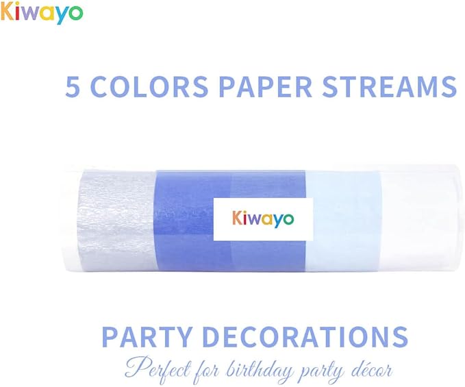 Dusty Blue Silver White Crepe Paper Streamers Baby Boy Shower Bachelorette Party Decorations(5 Rolls)- Light Baby Blue, Royal Blue Paper Crafts for Birthday Boy, Wedding,Blue White Theme Hanging Décor