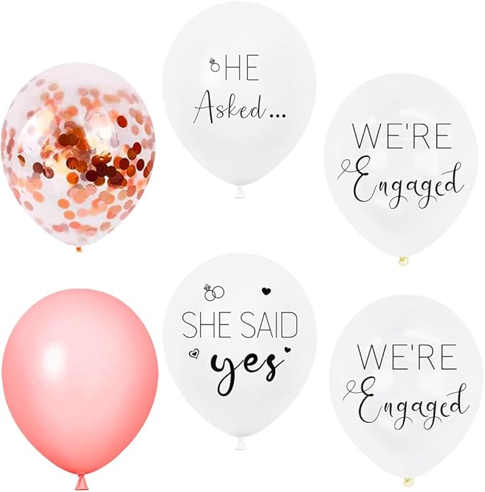 Engagement Party Balloons HE ASKED,SHE SAID Yes WE'RE ENGAGED Balloons Rose Gold Confetti Latex Balloon for Bridal Shower Engagement Bachelorette Wedding Party Decoration