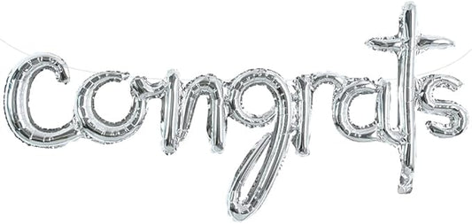 TONIFUL Congrats Balloons - 45 Inch Silver Congrats Foil Balloons Banner Reusable Material for 2026 Graduation Party Graduate Congratulations Class of 2026 Congrats Grad Decorations Supplies