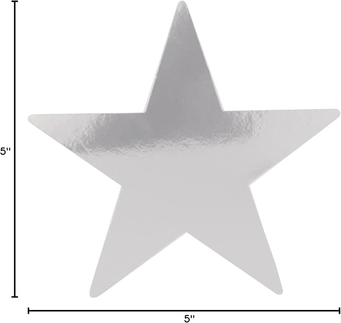 Beistle 72 Piece Silver Star Paper Cut Outs For Bulletin Board Classroom Birthday Party Wall Decorations, 5”