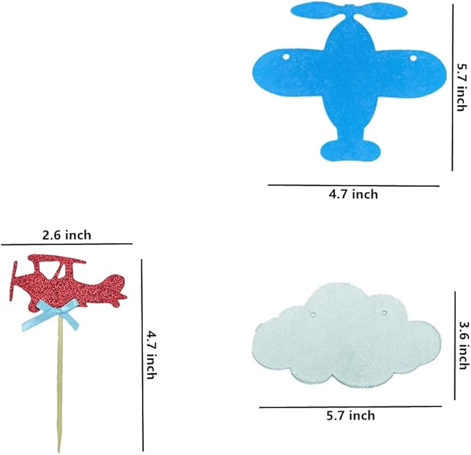 24 PCS Airplane Cupcake Toppers and 1 PCS Airplane Clouds Garland for Toppers Cake Food Dessert Picks Baby Shower Kids' Boys Birthday Party Decor