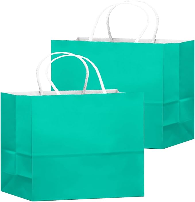qiqee 24PCS Large Gift Bag with Handles Bulk 13"x4.5"x10" Gift Bags Lake Green Bags Multiple Uses (32x11x25cm,Wide Large)