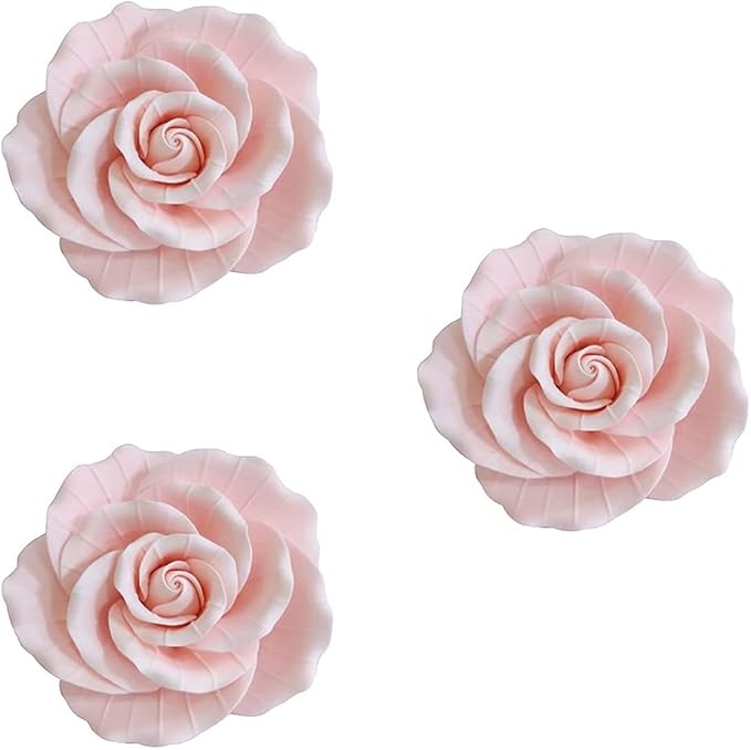 O'Creme Garden Roses Gumpaste Flower Set - 4.5" Pink - Edible Flowers for Cake Decorating - Sugar Flower Decorations for Cakes, Candy, Cupcakes - Birthday, Wedding, Valentines, Baby Shower - Set of 3