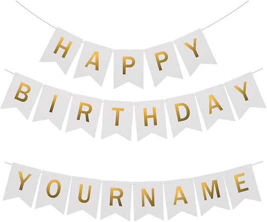 White Happy Birthday Bunting with Name: Custom Garlands with 2 set 26 Letters to Spell Name or Words DIY Birthday Banner