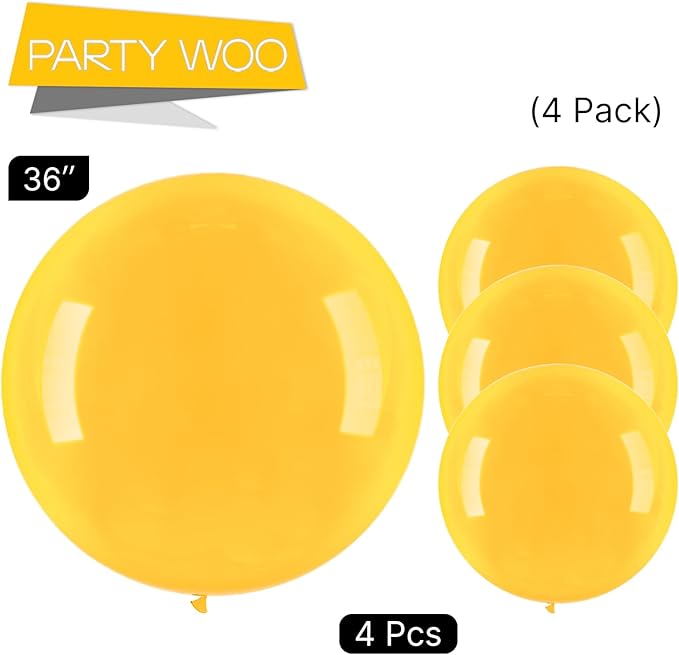 PartyWoo Mustard Yellow Balloons 4pcs 36 Inch Yellow Fall Balloons for Birthday Graduation Gender Reveal Engagement Baby Shower Bee Summer Sunflower Little Cutie Lemon Party Decorations Yellow-Y10