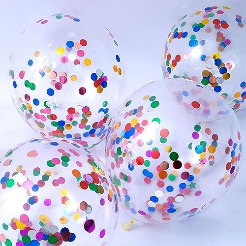Rainbow Confetti Balloons, 25 Pcs Thickened 12 Inch Clear Latex Balloon with Colorful Confetti Inside for Graduation Engagement Bridal Shower Party Baby Shower Birthday Party Decorations Supplies