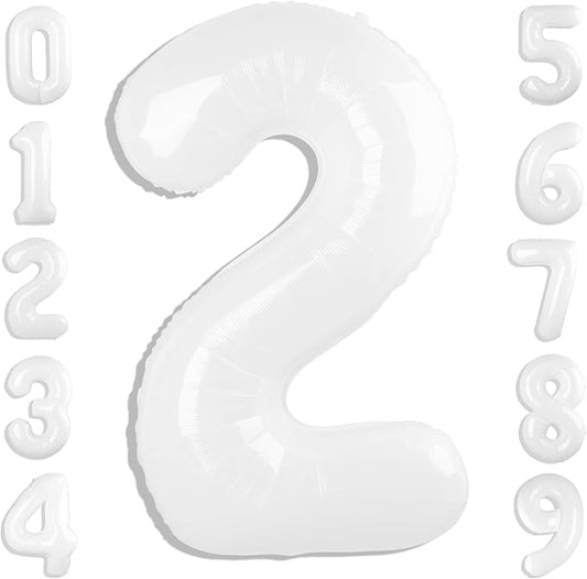 2 Numbers Balloon 40 Inch White Two Balloon Number Birthday Decor, 2nd 12 21st Party Celebration Decorations Graduations Wedding Baby Shower
