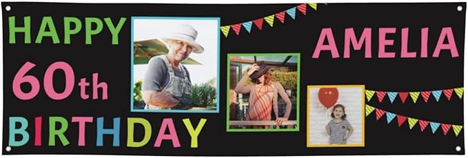 Happy Birthday Banner Personalized Name Photo Age Custom Birthday Banners and Signs Customize for Birthday Party Decoration 6'x3'