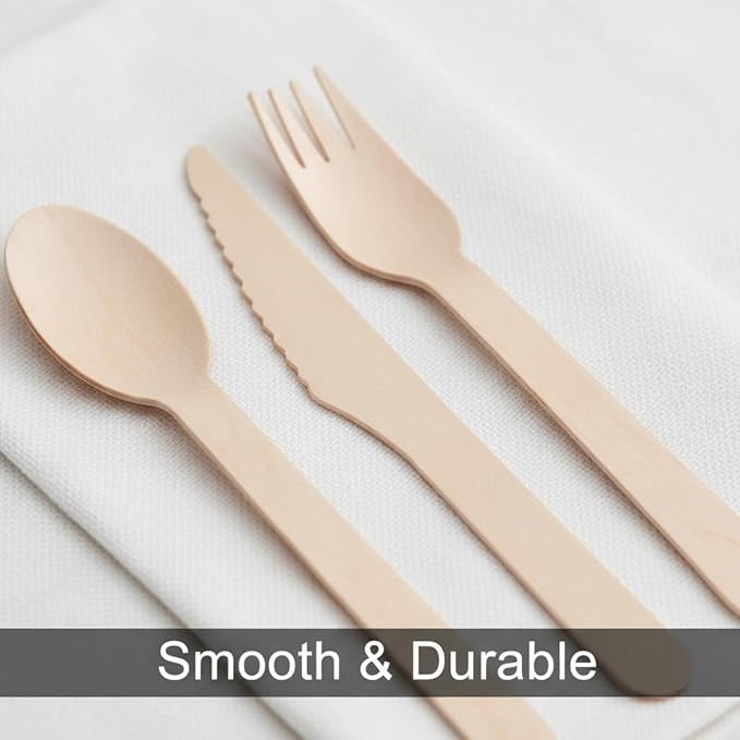 500 Pack Wooden Cutlery Set [200 Forks, 200 Spoons, 100 Knives] – Alternative to Plastic, Eco-Friendly Disposable Utensils, Biodegradable & Compostable – 100% Plastic-Free Party & Catering Supplies