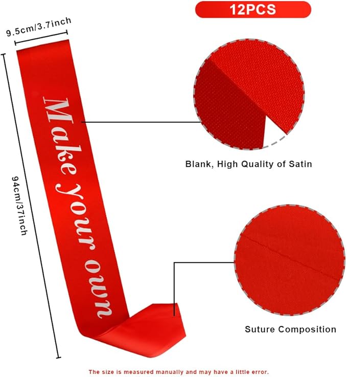 12 pcs Red Sash Blank Sash for Bride To Be Birthday Bride Sashes Bachelorette Prom Queen Sashes for Pageants Wreath Miss Americana Christmas Party Deocr Red