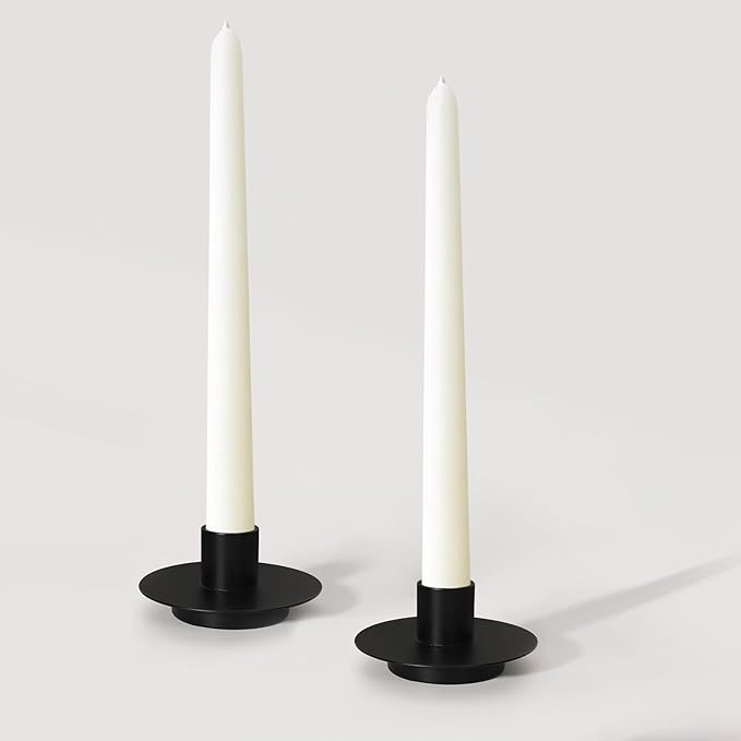 Matte Black Taper Candle Holder Set of 2, Elegant Round Pillar Candle Holders for Dining Table, Wedding Candlestick Holders, Home Decor, Housewarming Gifts